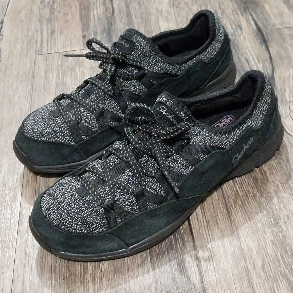 Skechers Air Cooled Seager Sneakers Womens 7 Black Memory Foam Slip On Shoes